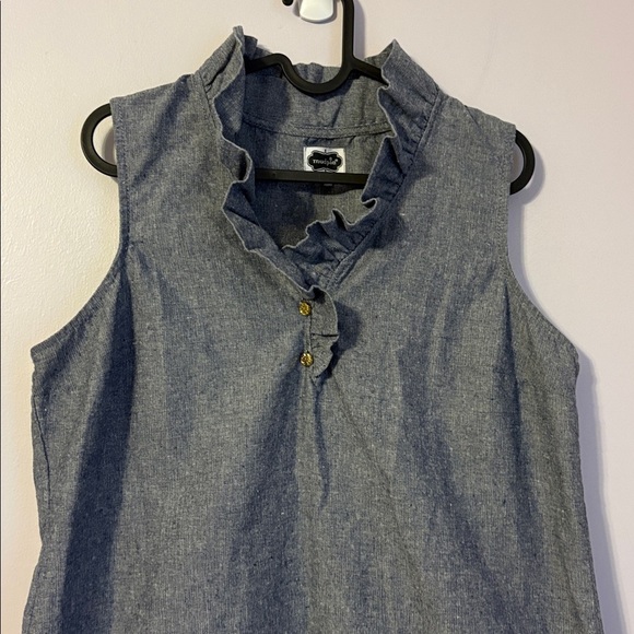 Mud Pie Blue Chambray Sleeveless Ruffle Collar Tunic Top size L (12-14) - Picture 3 of 15